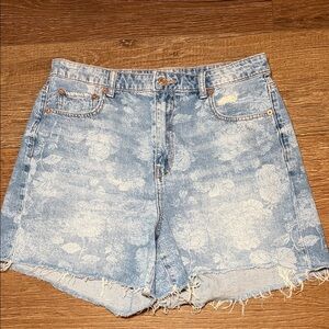 American Eagle Outfitters Light Blue Floral High-Rise Denim Shorts